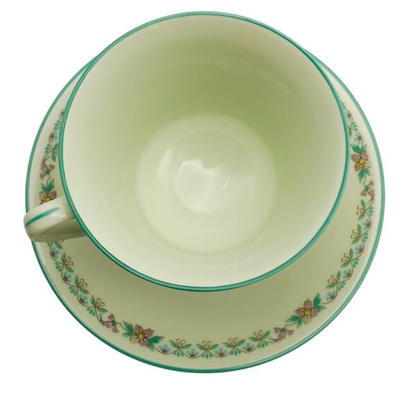 Vintage Noritake Japan Paradise Green 8223 W80 Footed Tea Cup & Saucer Set - Picture 5 of 13